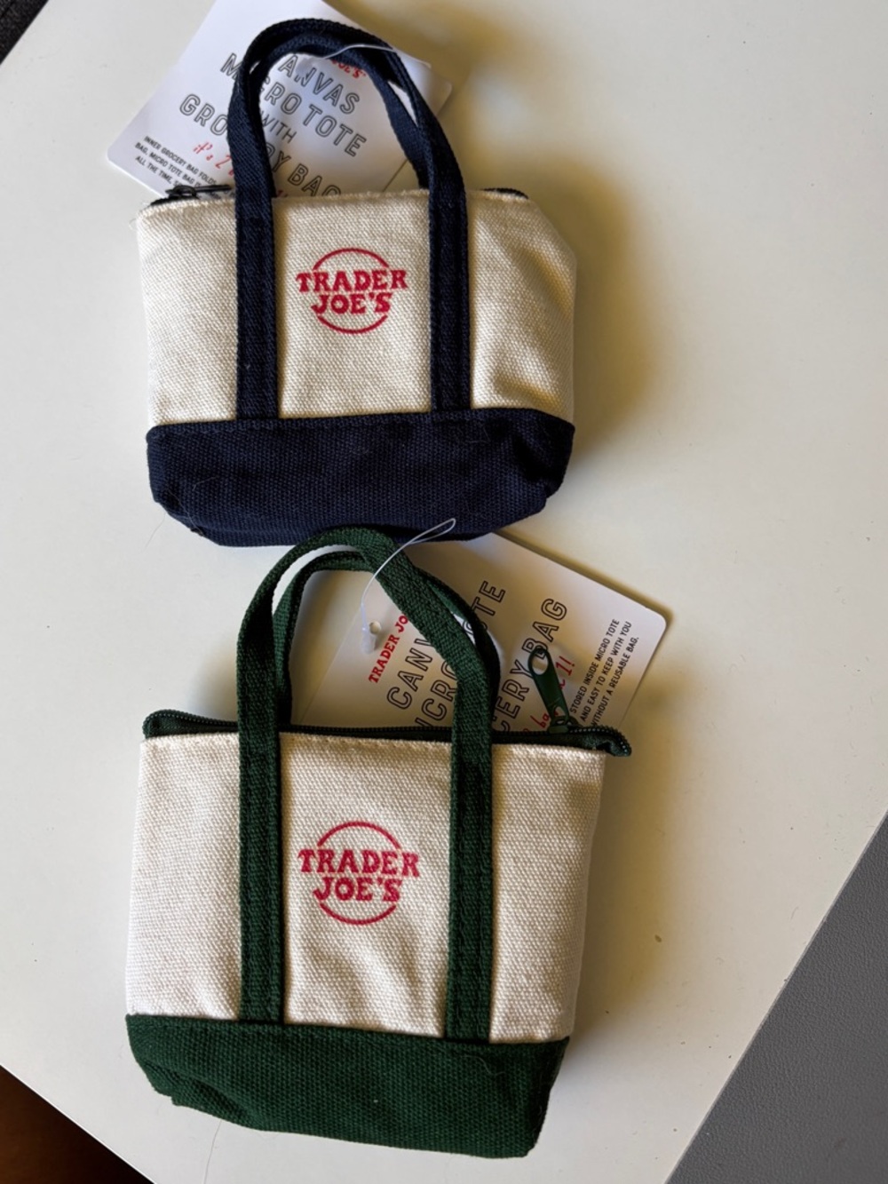 Trader Joe's Micro Totes Blue and Green Set of 2 New With Tags